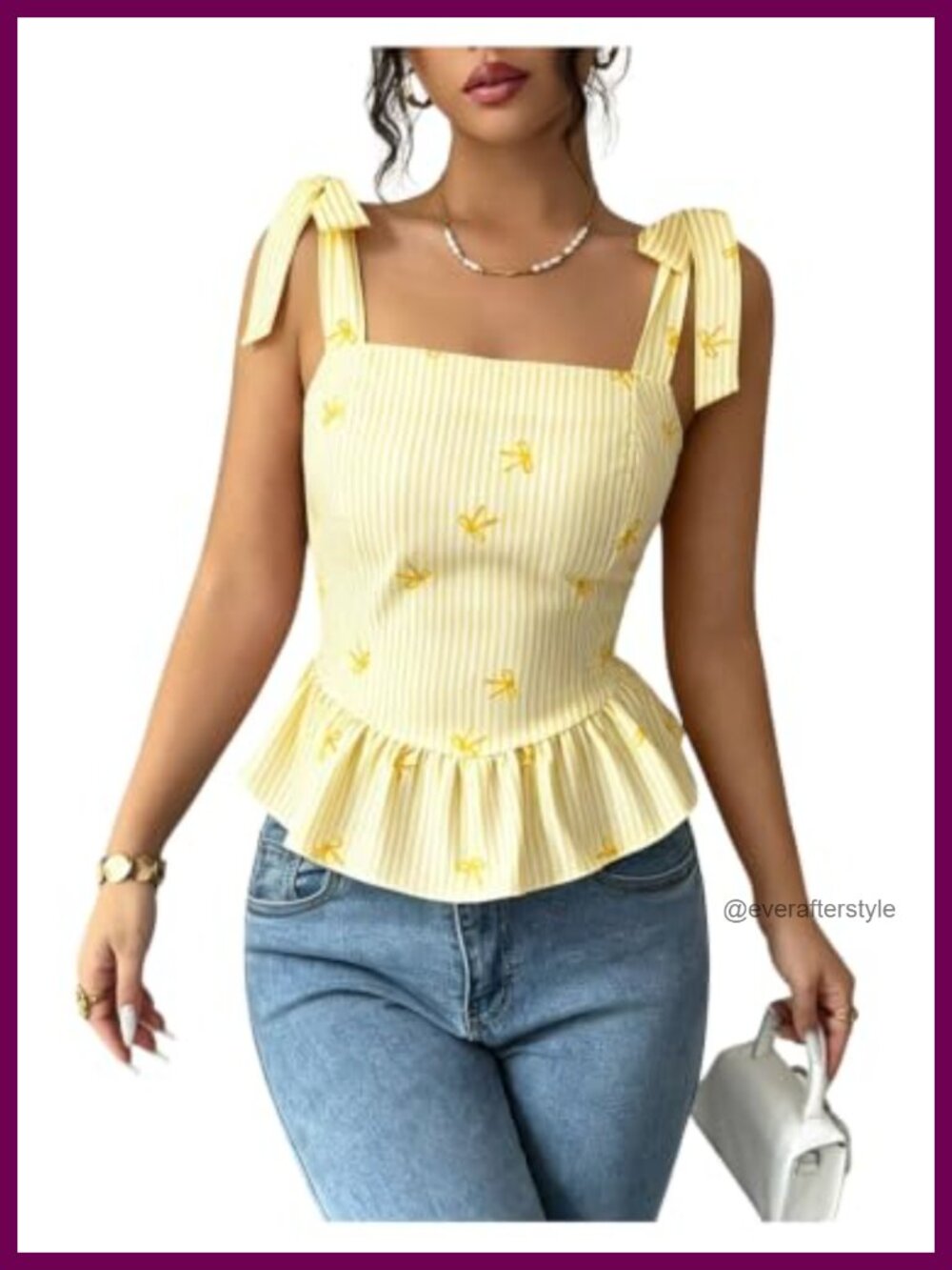 Striped Bow Tie Peplum Top Smocked Back Ruffle Tank Top